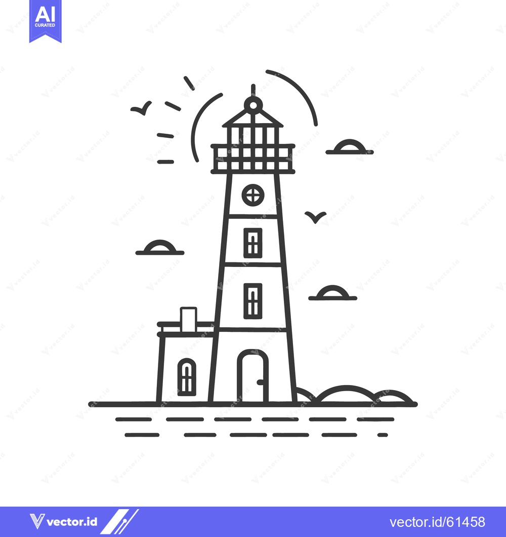 Premium Vector dari A tall seaside lighthouse under a bright sun in the daytime