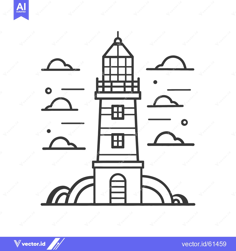 Premium Vector dari Black and white minimalist drawing of a coastal lighthouse