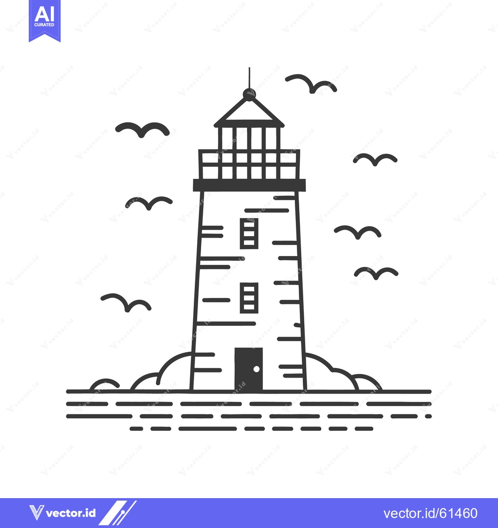 Premium Vector dari A tall lighthouse with birds near the coastal ocean water