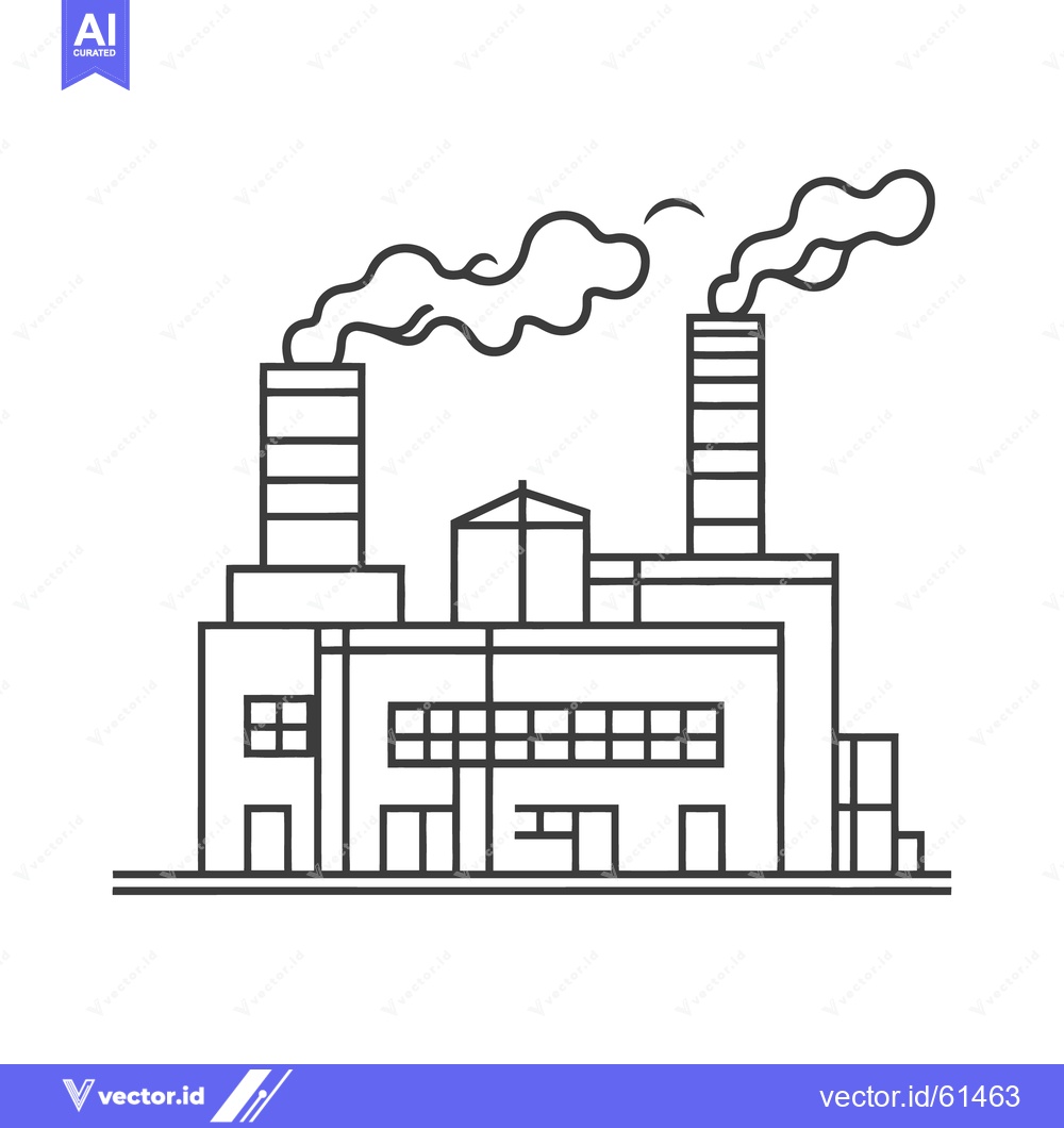 Premium Vector of A black and white line drawing of a factory producing smoke