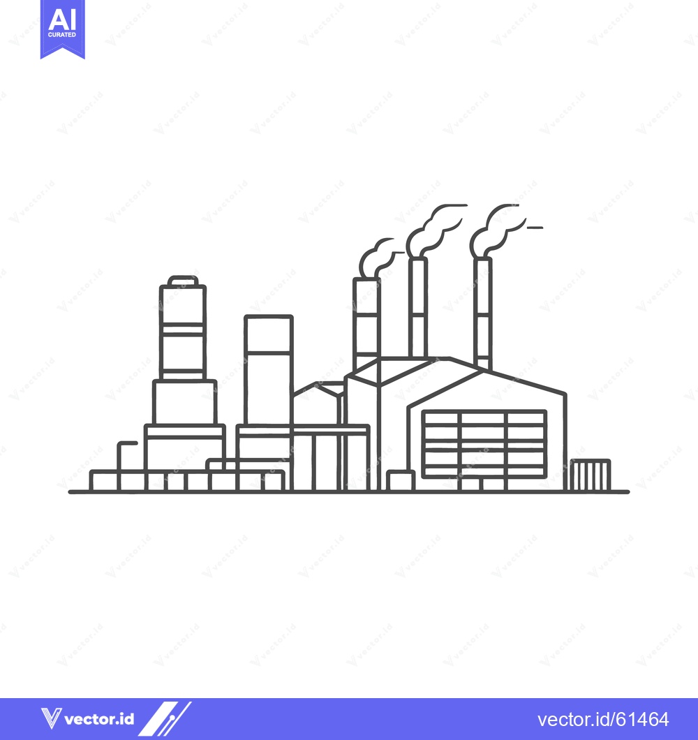 Premium Vector dari The schematic illustration depicts a factory with multiple smokestacks