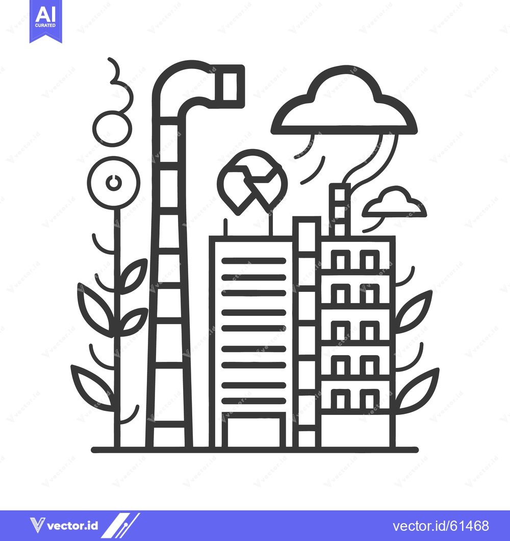 Premium Vector dari An illustration displaying industrial buildings and their environmenta