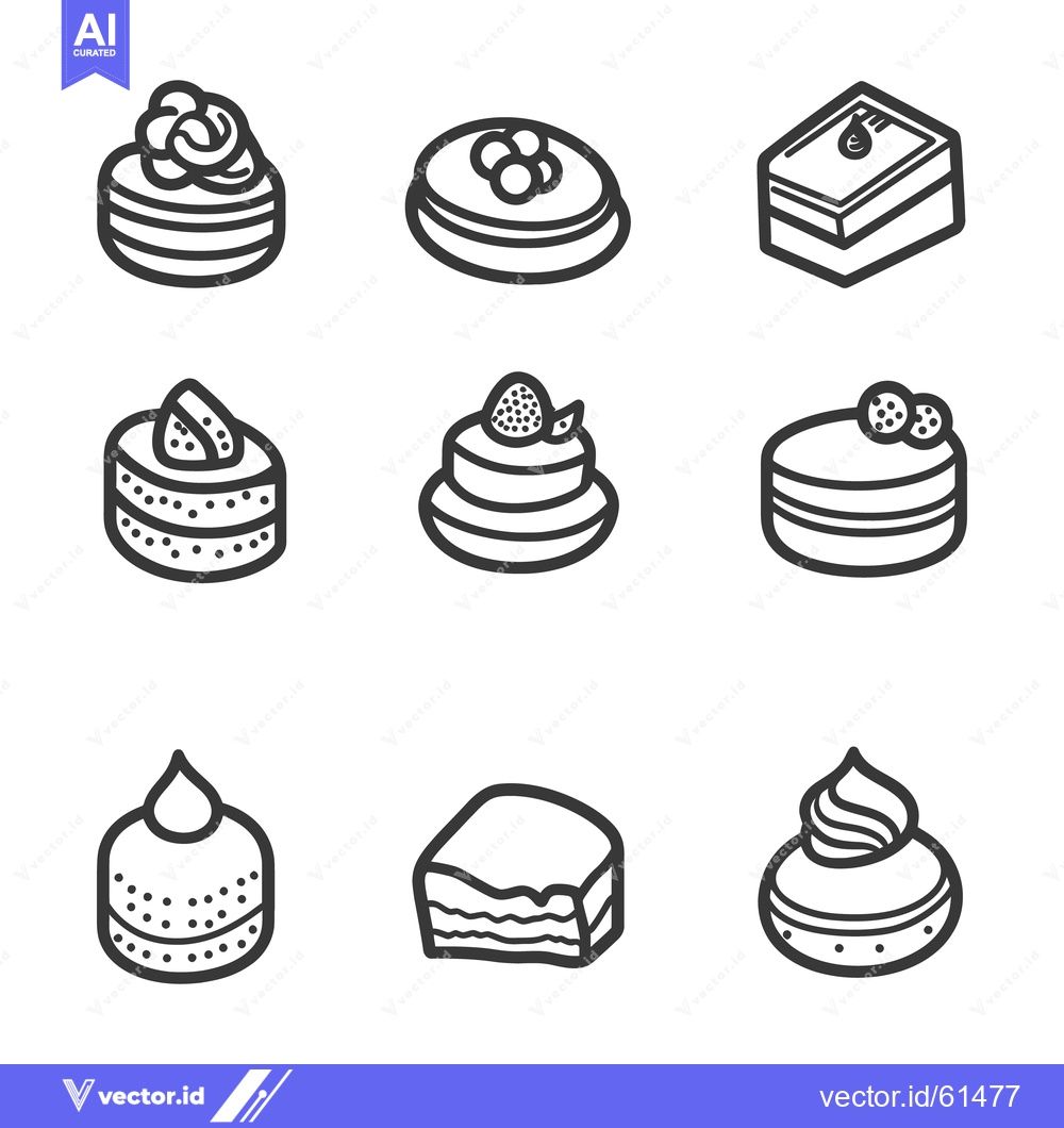 Premium Vector of Various illustrations showcasing delicious and decorative cakes and pa
