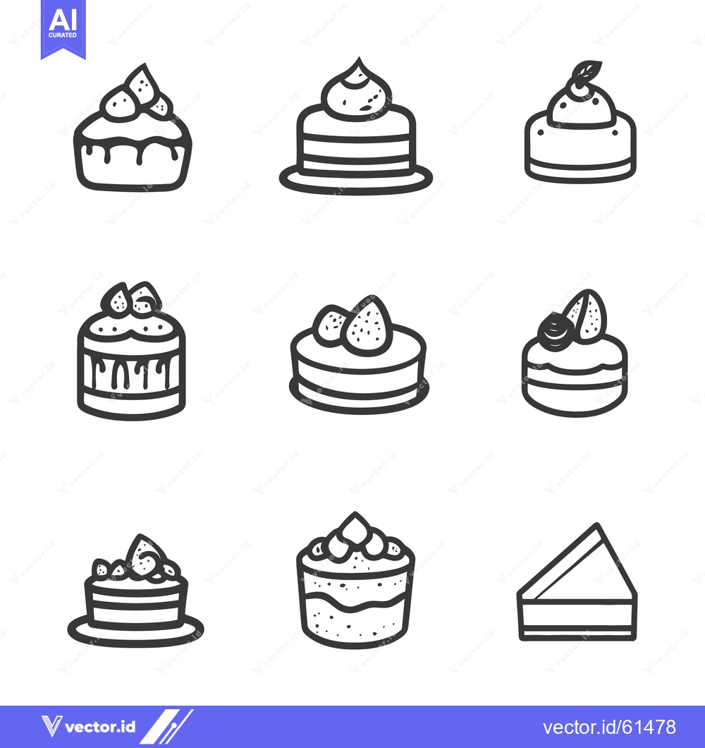 Premium Vector dari Simple black line illustrations showcasing several different cake desi