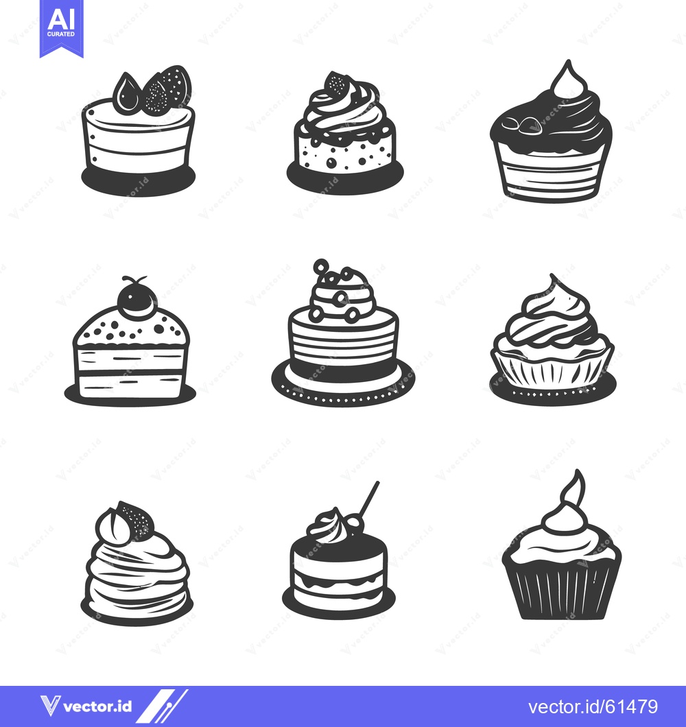 Premium Vector dari Nine different designs illustrating desserts like cakes and cupcakes