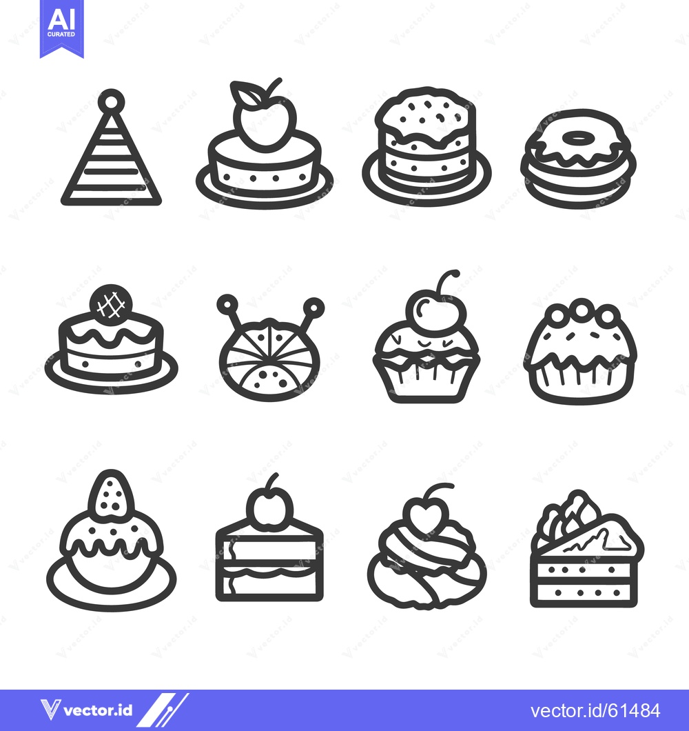 Premium Vector of Outlined illustrations displaying an assortment of baked pastries and