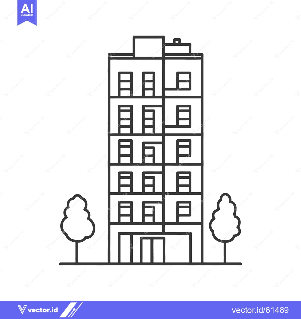 Premium Vector dari A simple line drawing depicts a tall multi story building structure