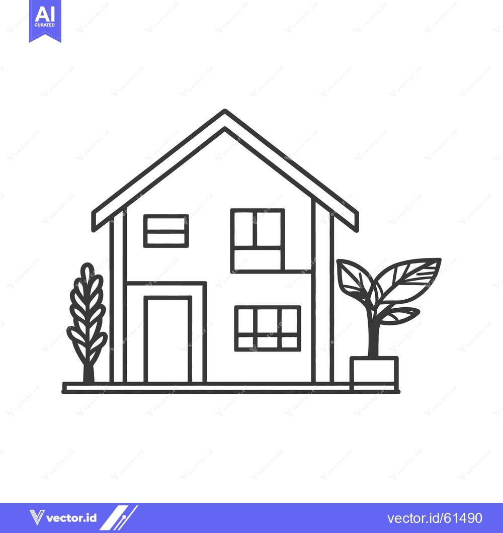 Premium Vector dari A simple black and white illustration of a house with plants