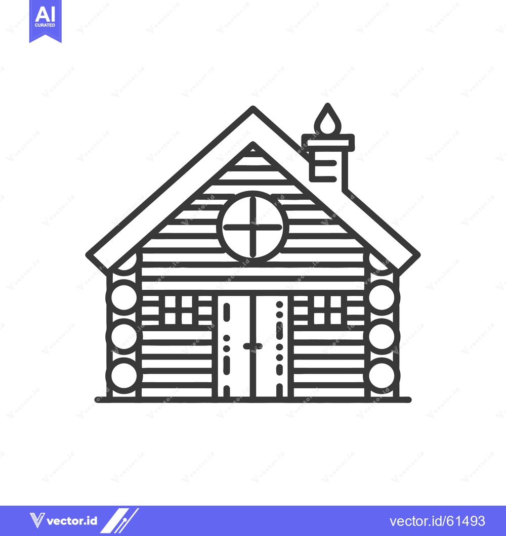 Premium Vector dari A simple black and white illustration of a wooden cabin