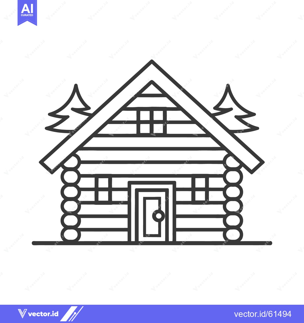 Premium Vector of A minimalist outline drawing of a wooden cabin and trees