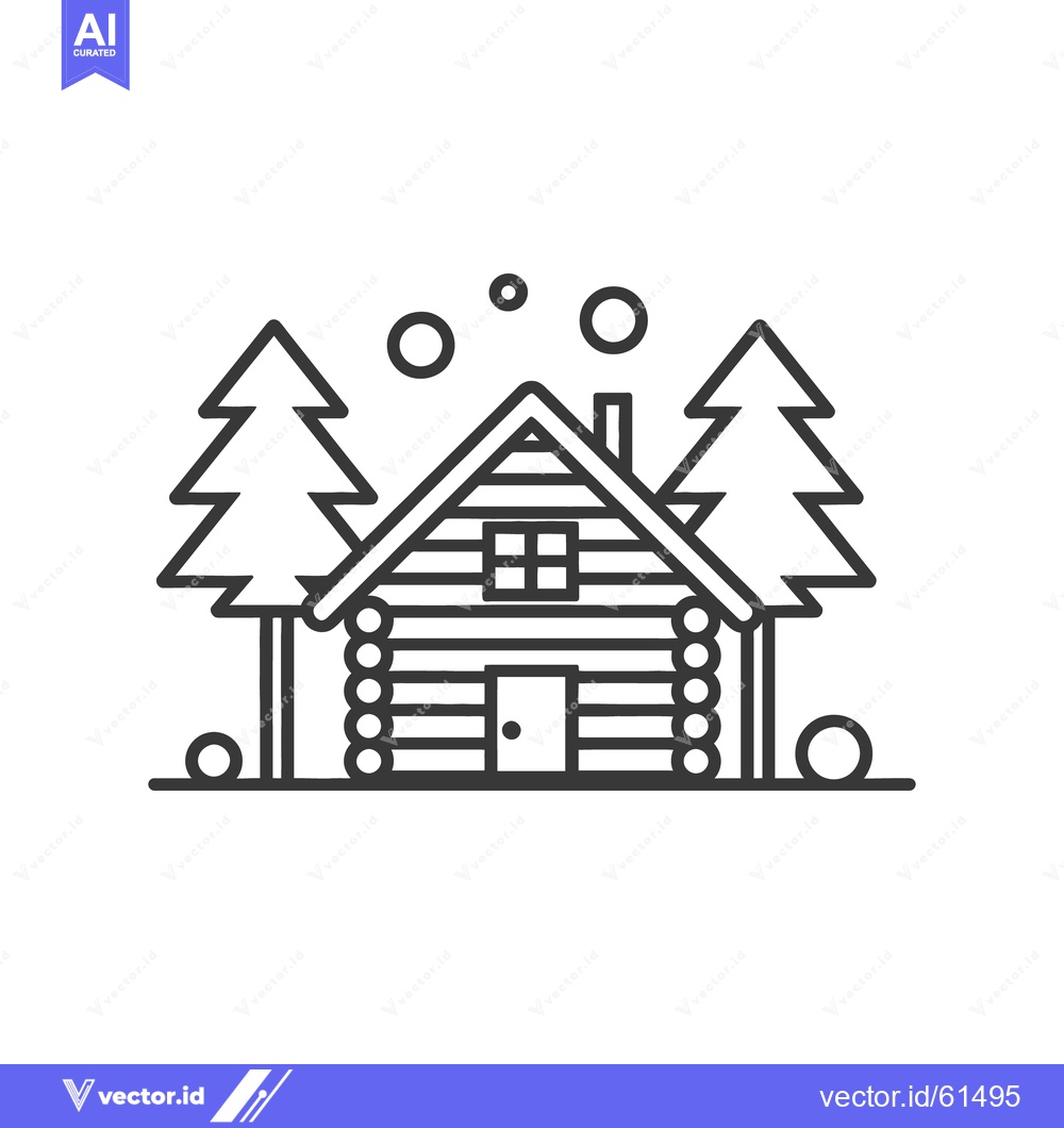 Premium Vector dari A cozy cabin surrounded by trees with falling snow elements