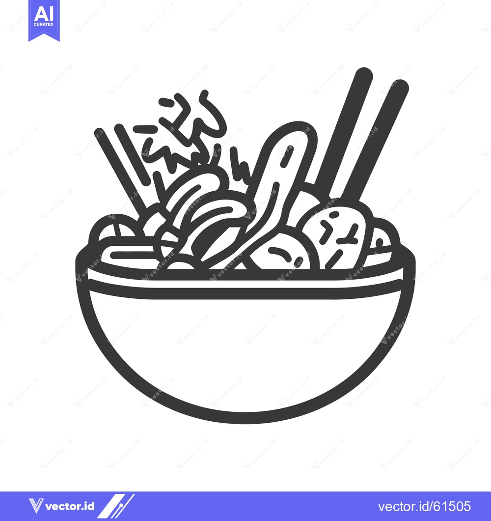 Premium Vector of A Bowl Of Noodles With Various Vegetables and Chopsticks