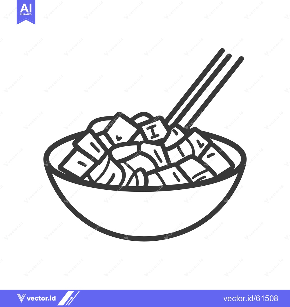 Premium Vector of Bowl of food with noodles and some square shaped toppings