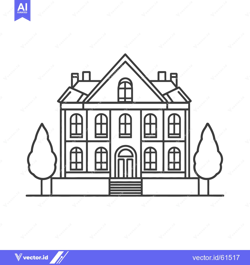 Premium Vector dari A black and white outline illustration of a stately building