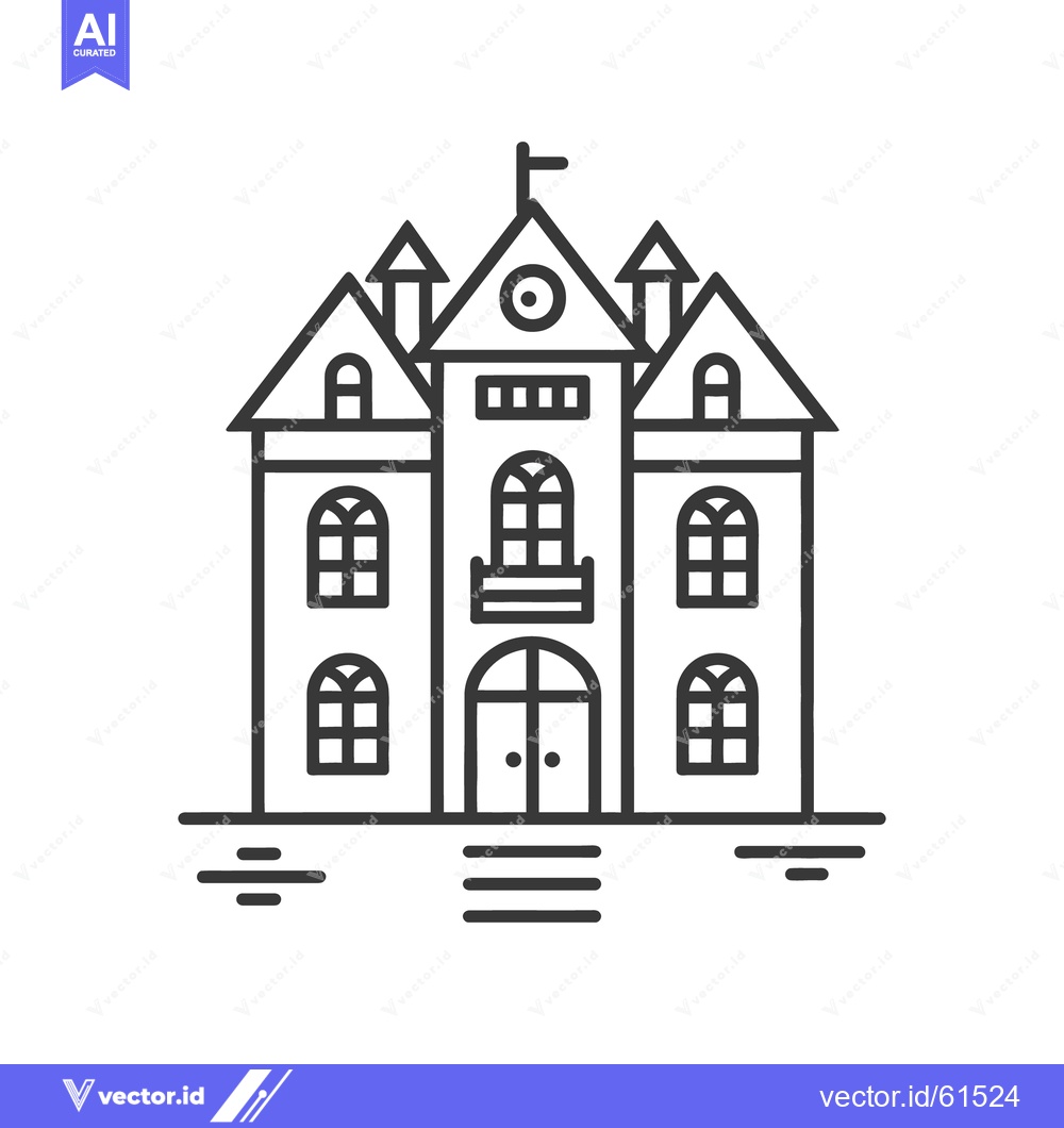 Premium Vector dari A detailed outline of a large classical style building is depicted