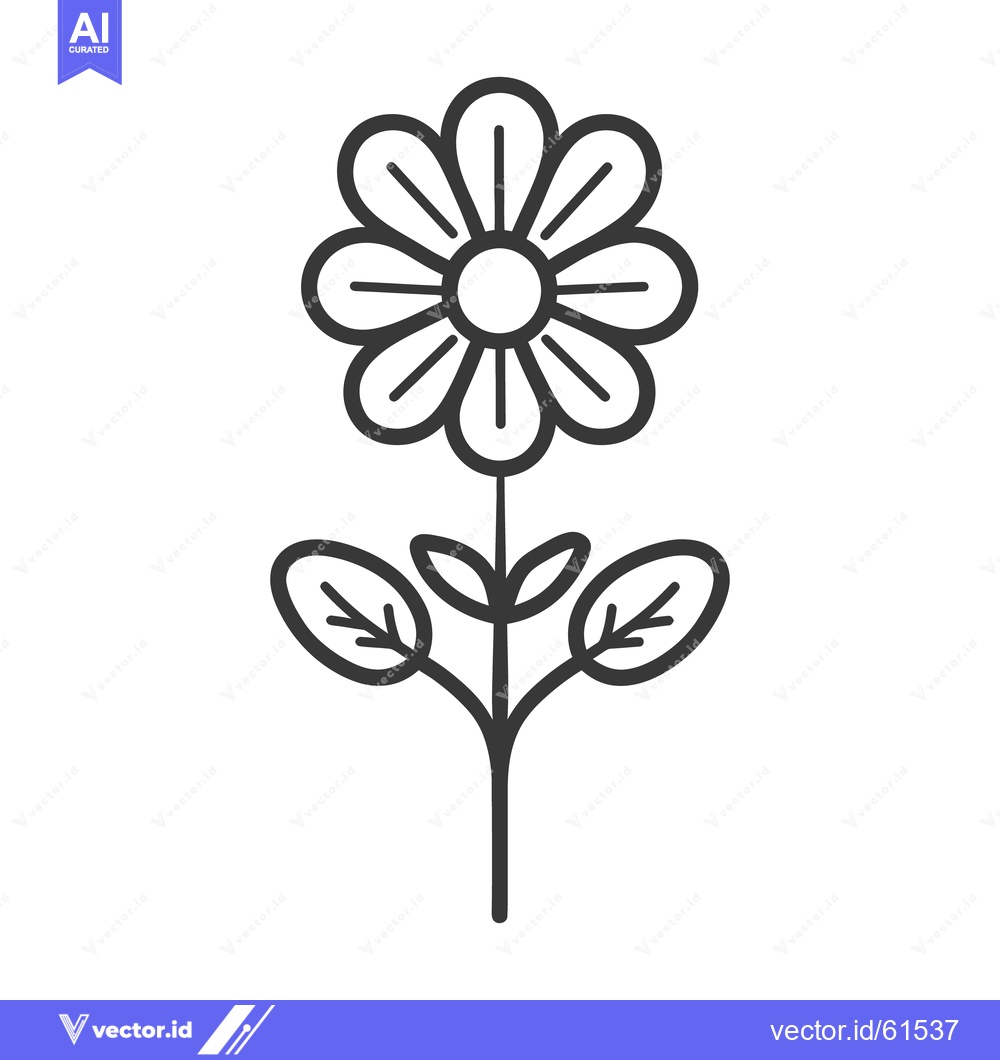 Premium Vector of An isolated illustration showing a stylized flower with stem and leave