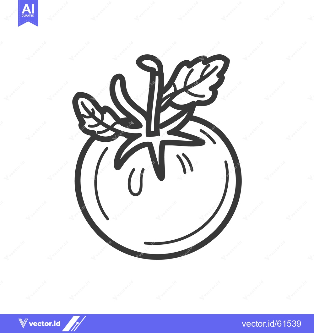 Premium Vector of A Simple Black and White Line Drawing of Tomato with Leaves