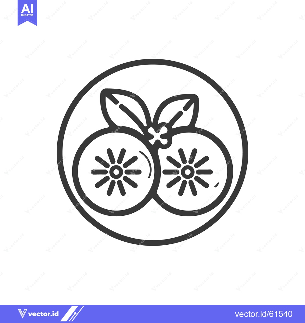 Premium Vector dari Two stylized round fruits with leaves inside a circular frame