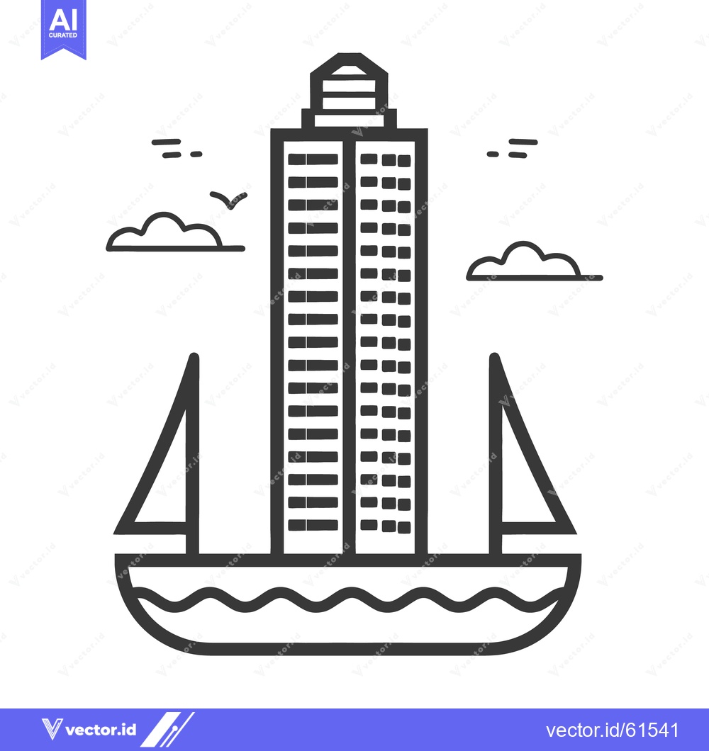 Premium Vector dari Vector illustration features a high building with two sailboats on wat