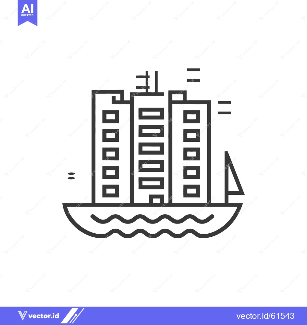 Premium Vector of Graphic illustration depicts buildings on a boat floating on water
