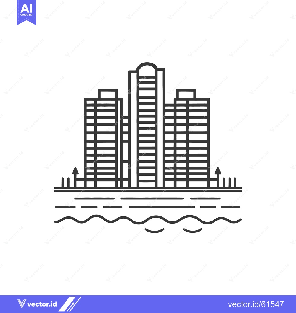 Premium Vector of A monochrome architectural line drawing of urban buildings and water