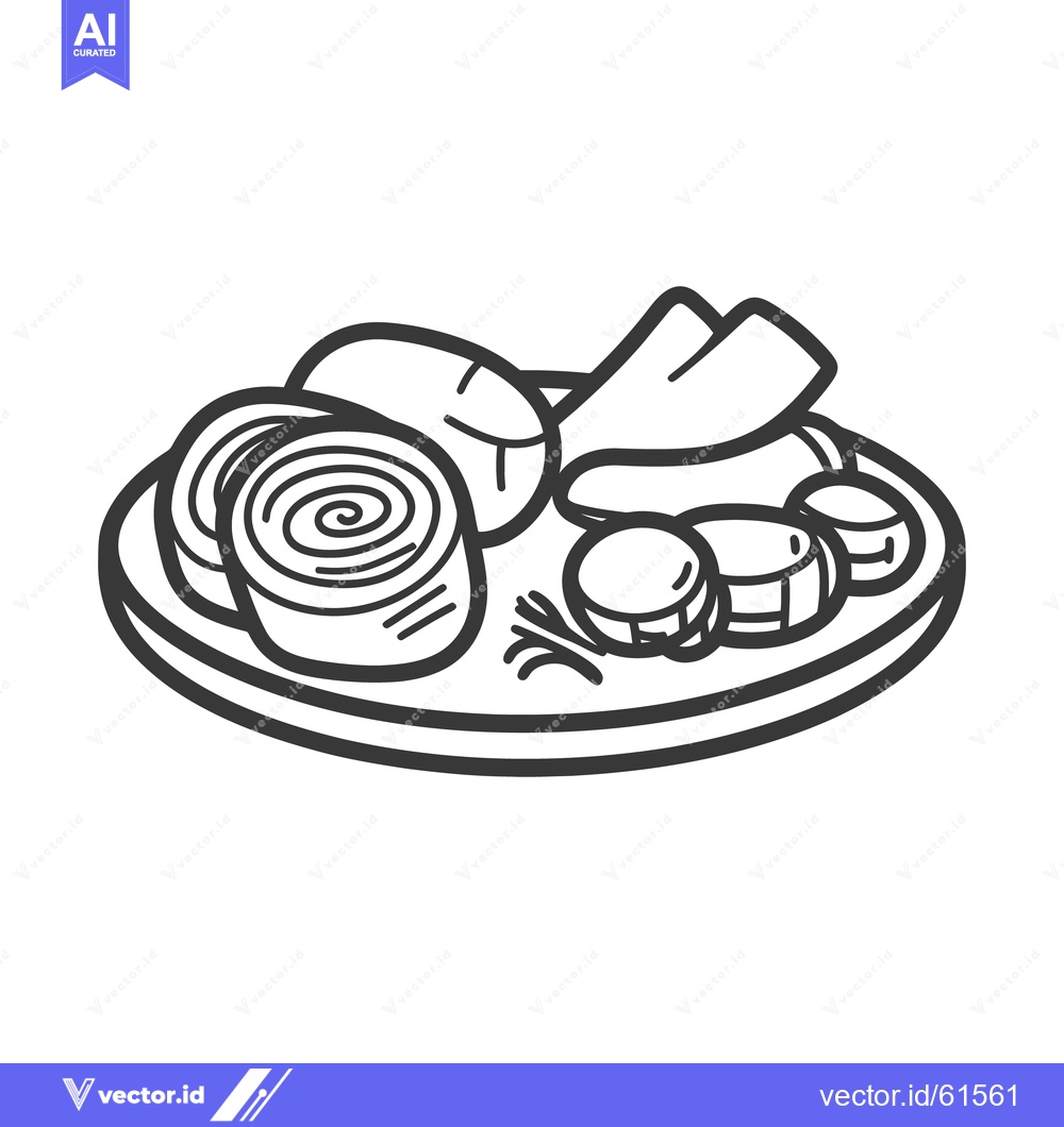 Premium Vector dari A black and white illustration of a plate with food