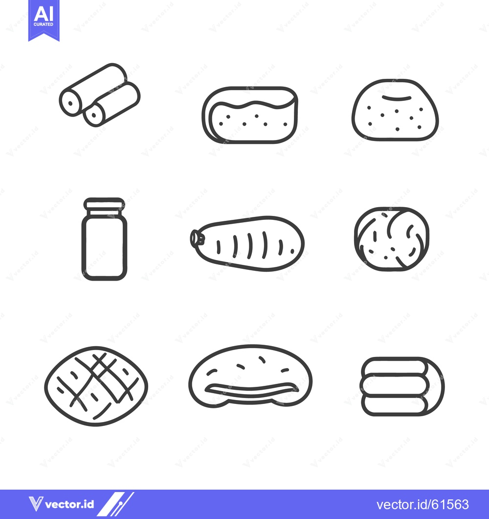 Premium Vector dari Various food icons featuring vegetables bakery items and a container