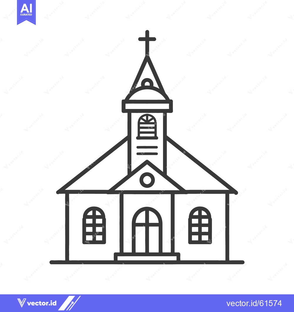 Premium Vector dari A simplified line drawing depicting a church building with a cross