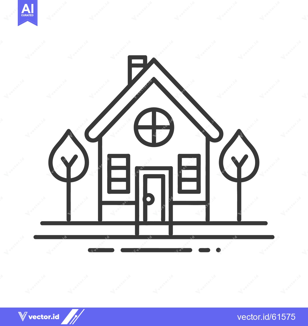 Premium Vector dari Simple line art illustration depicting a house with trees
