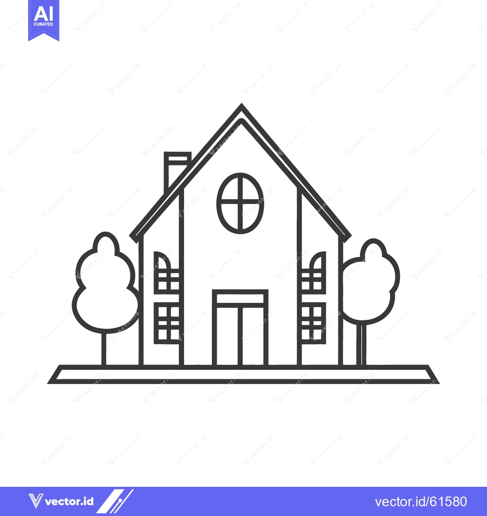 Premium Vector dari A simple outlined illustration of a house and two trees