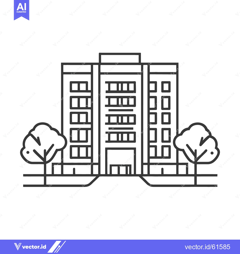 Premium Vector dari A simple black and white illustration depicts a tall building with tre