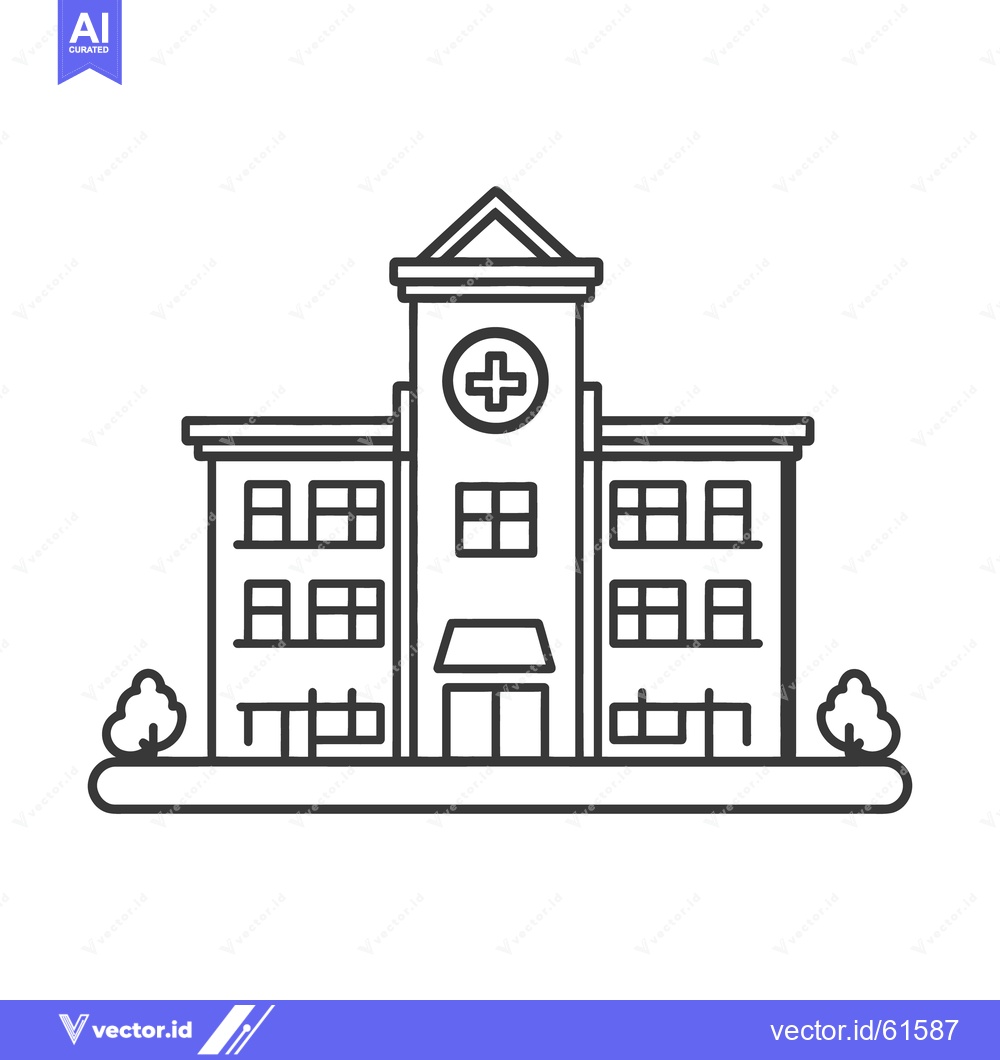 Premium Vector dari A line drawing of a hospital building and its details