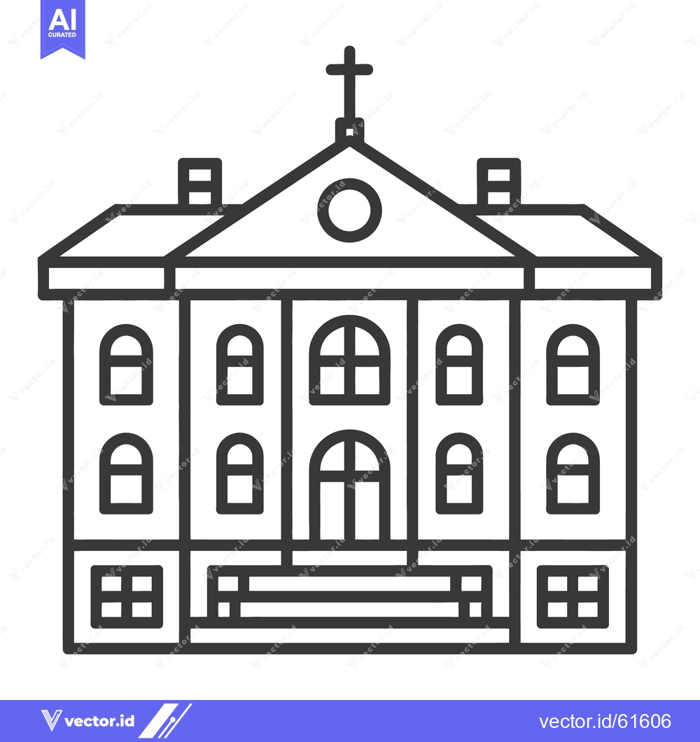 Premium Vector dari Simple outline illustration of a building with a cross on top