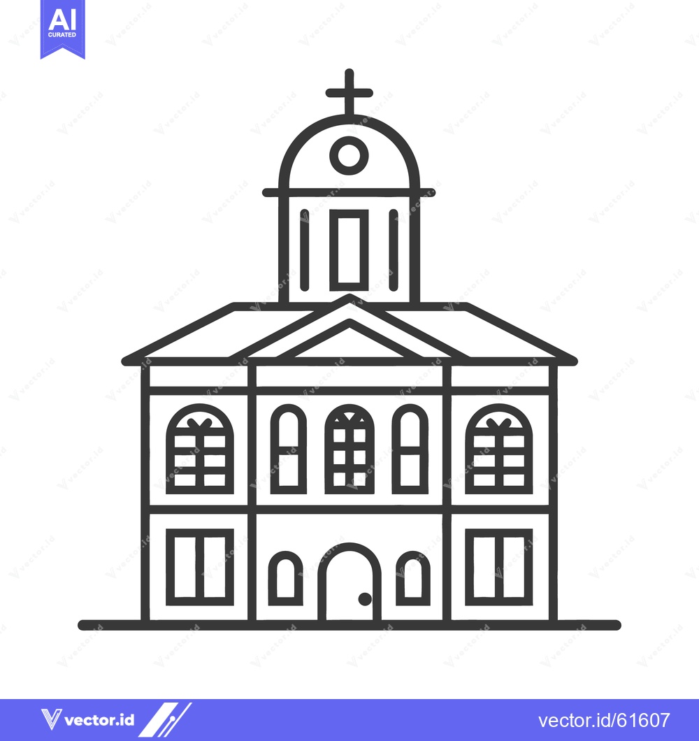 Premium Vector of A simple line drawing depicting a building with a cross