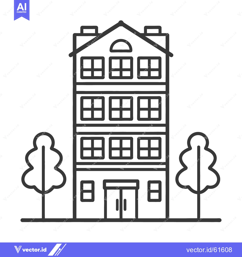 Premium Vector dari A simple illustration of a multi story building with trees nearby
