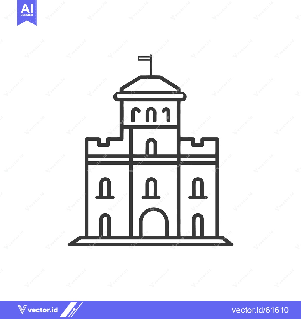 Premium Vector of Simple Line Drawing Depicting a Medieval Stone Fortress Structure