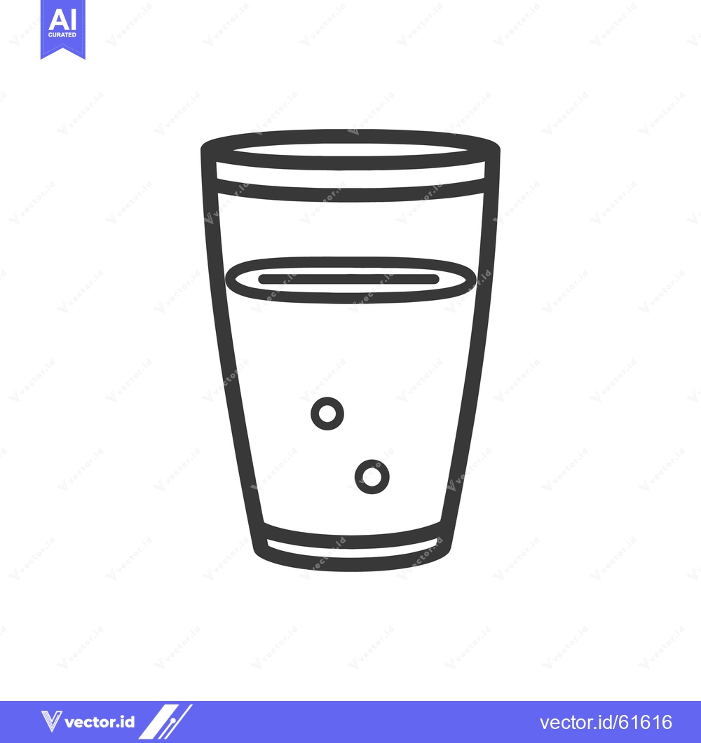 Premium Vector dari A simple line drawing depicts a glass of water with bubbles