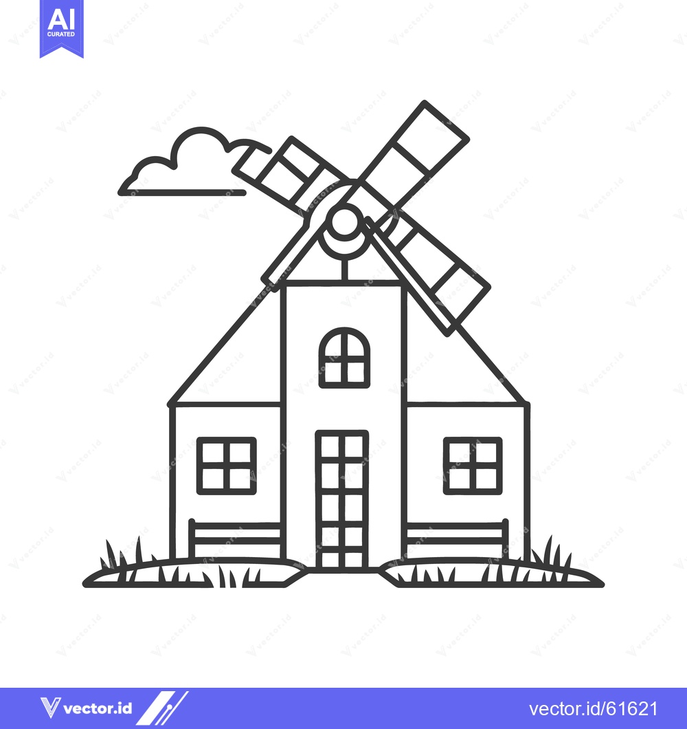 Premium Vector of A stylized drawing of a windmill and house structure