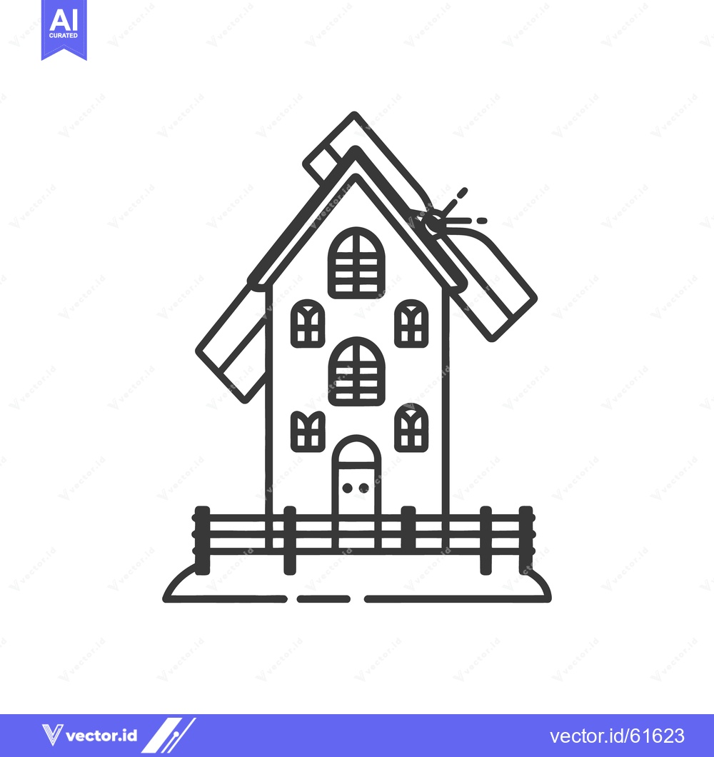Premium Vector of A simple black and white illustration of a countryside windmill