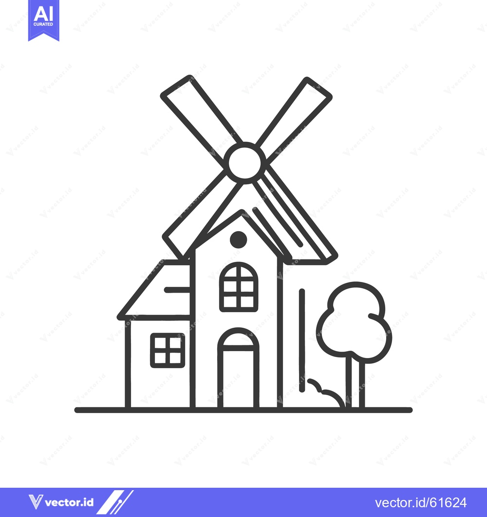 Premium Vector dari A black and white illustration depicting a traditional windmill