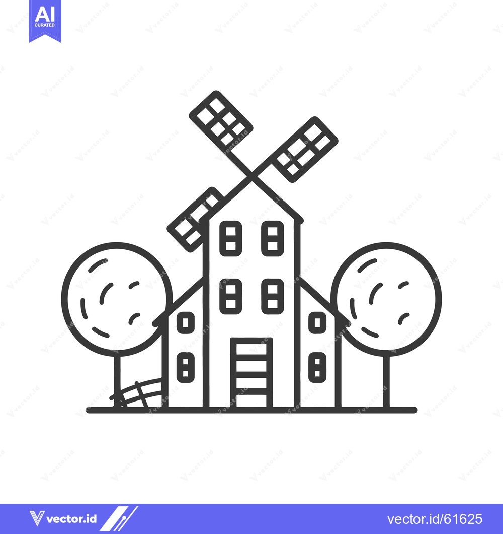 Premium Vector dari Black and white illustration depicting a windmill and surrounding elem