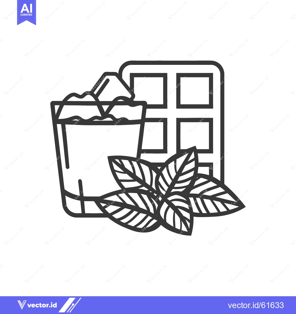 Premium Vector dari A glass with ice a waffle and some fresh mint leaves