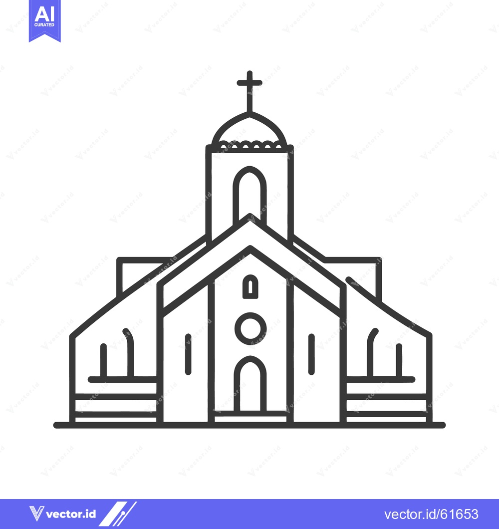 Premium Vector dari A simple illustrated monochrome line drawing of a church building