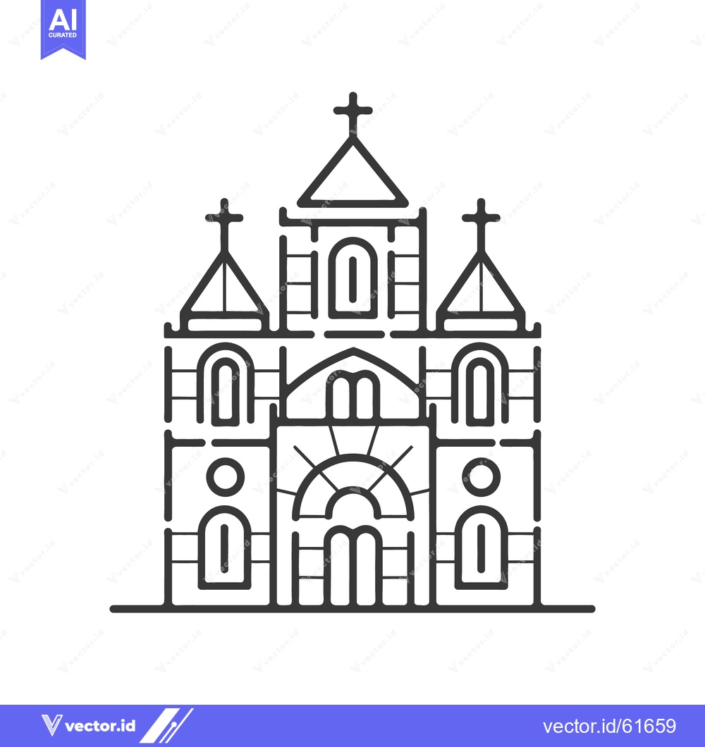 Premium Vector dari An architectural line drawing depicts the facade of a building