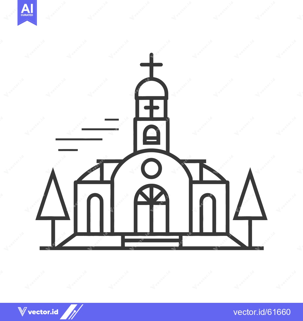 Premium Vector dari Detailed outline illustration of a building with a steeple and cross
