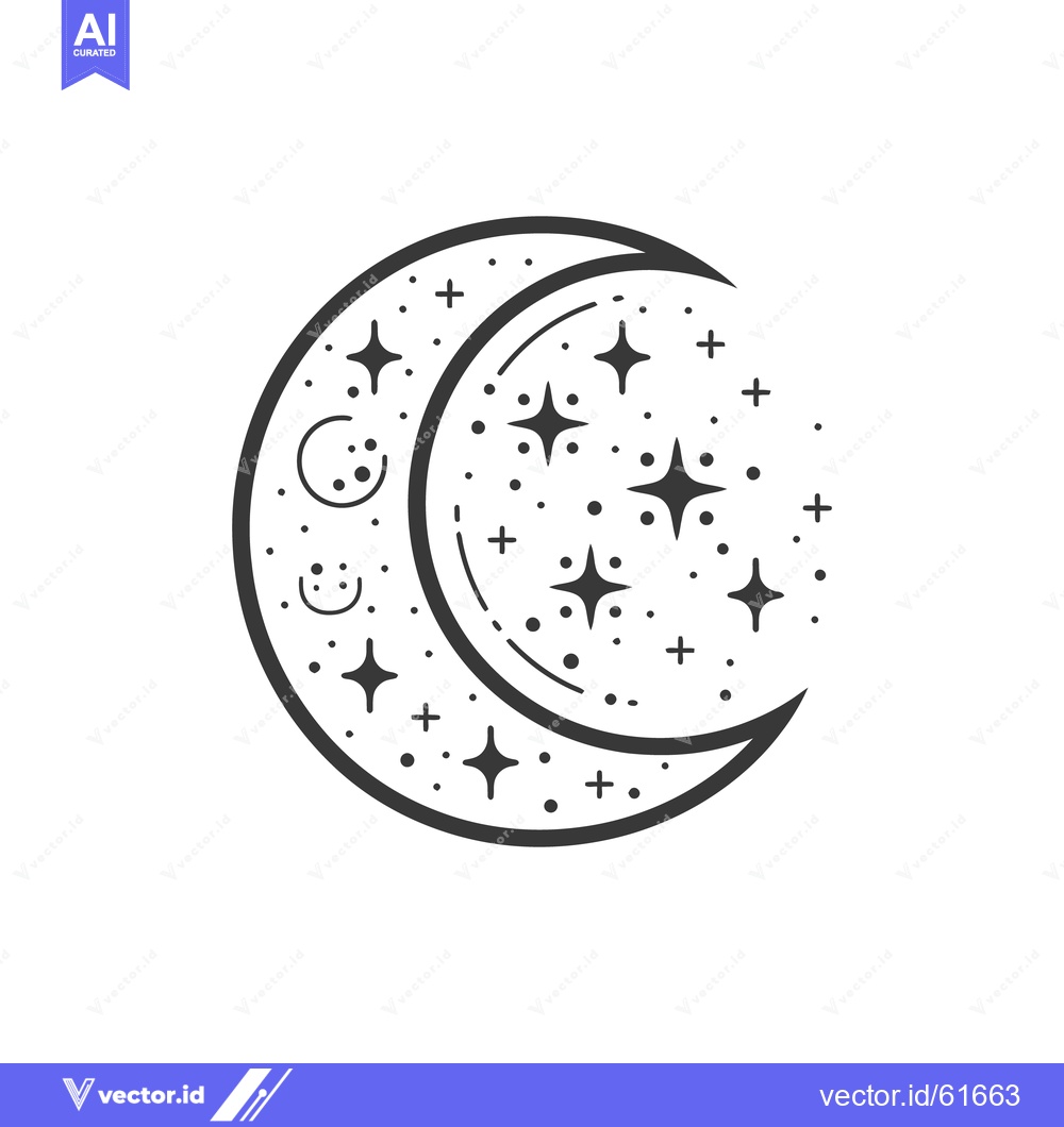 Premium Vector dari A stylized crescent moon decorated with stars and celestial symbols