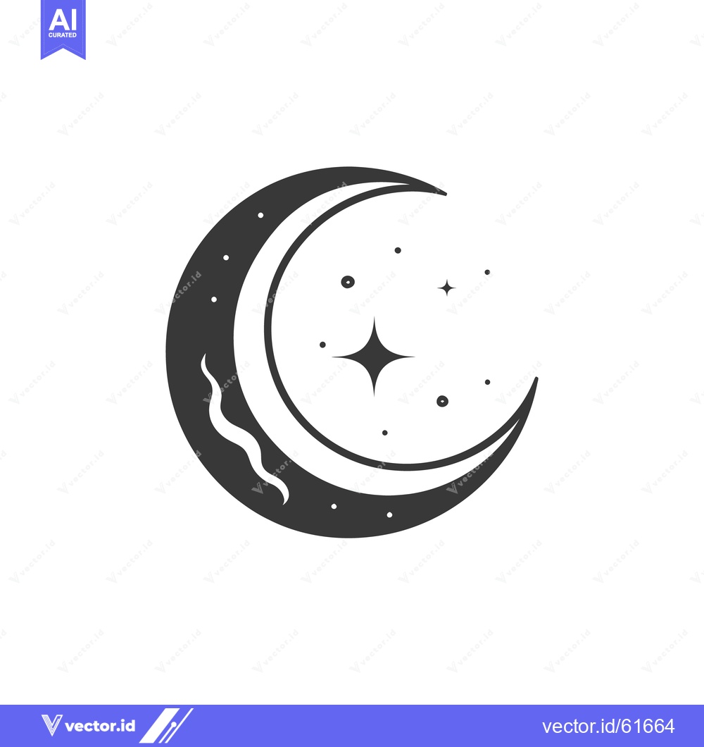 Premium Vector dari A dark crescent moon surrounded by stars and decorative elements