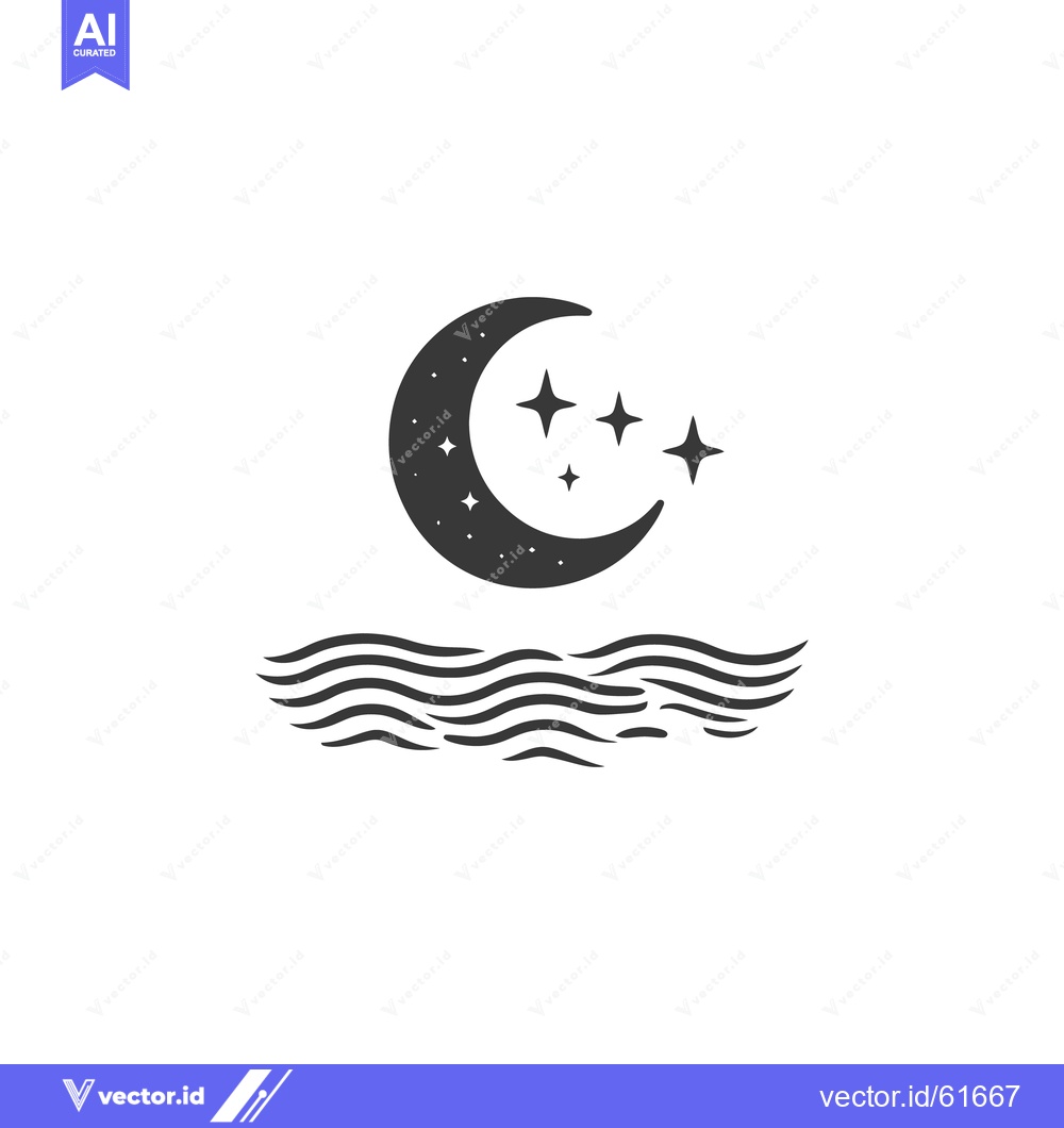 Premium Vector dari An illustration displaying the moon and stars over wavy water