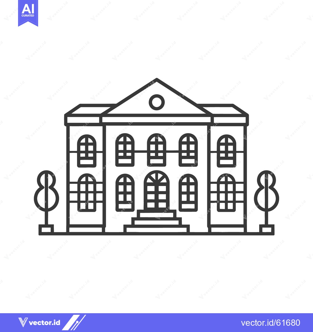 Premium Vector dari A symmetrical building with windows and two stylized trees illustrated