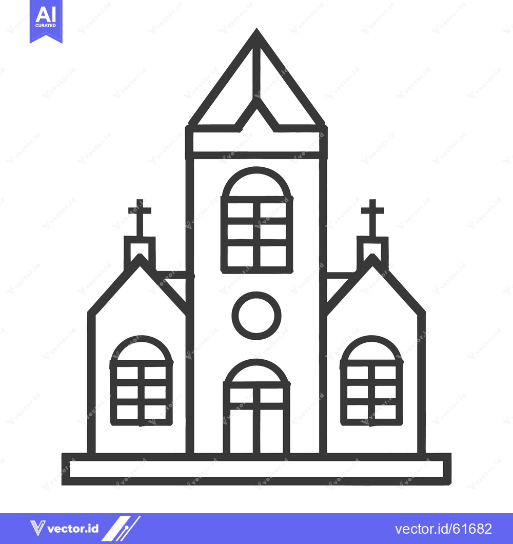 Premium Vector dari A simple line drawing showing the facade of a church building